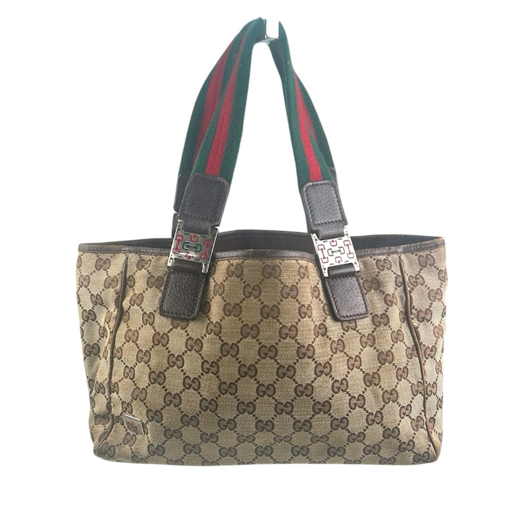 Gucci Vintage GG Supreme Monogram Tote Bag with Web Stripe Handles + Dust Bag - Picture 13 of 13